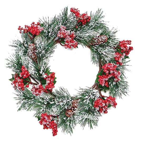 3 Park; 13" Artificial Christmas Mini Wreath Centerpiece with Snow Berry & Pine; Category:Decorated Wreaths; Image:1